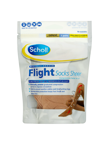 Scholl Flight Socks Sheer Natural 2 Pairs Shoe Sizes 6 1/2-8