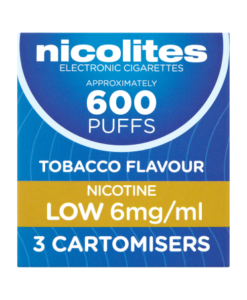 Nicolites Tobacco Flavour Nicotine Low 6mg/ml 3 Cartomisers
